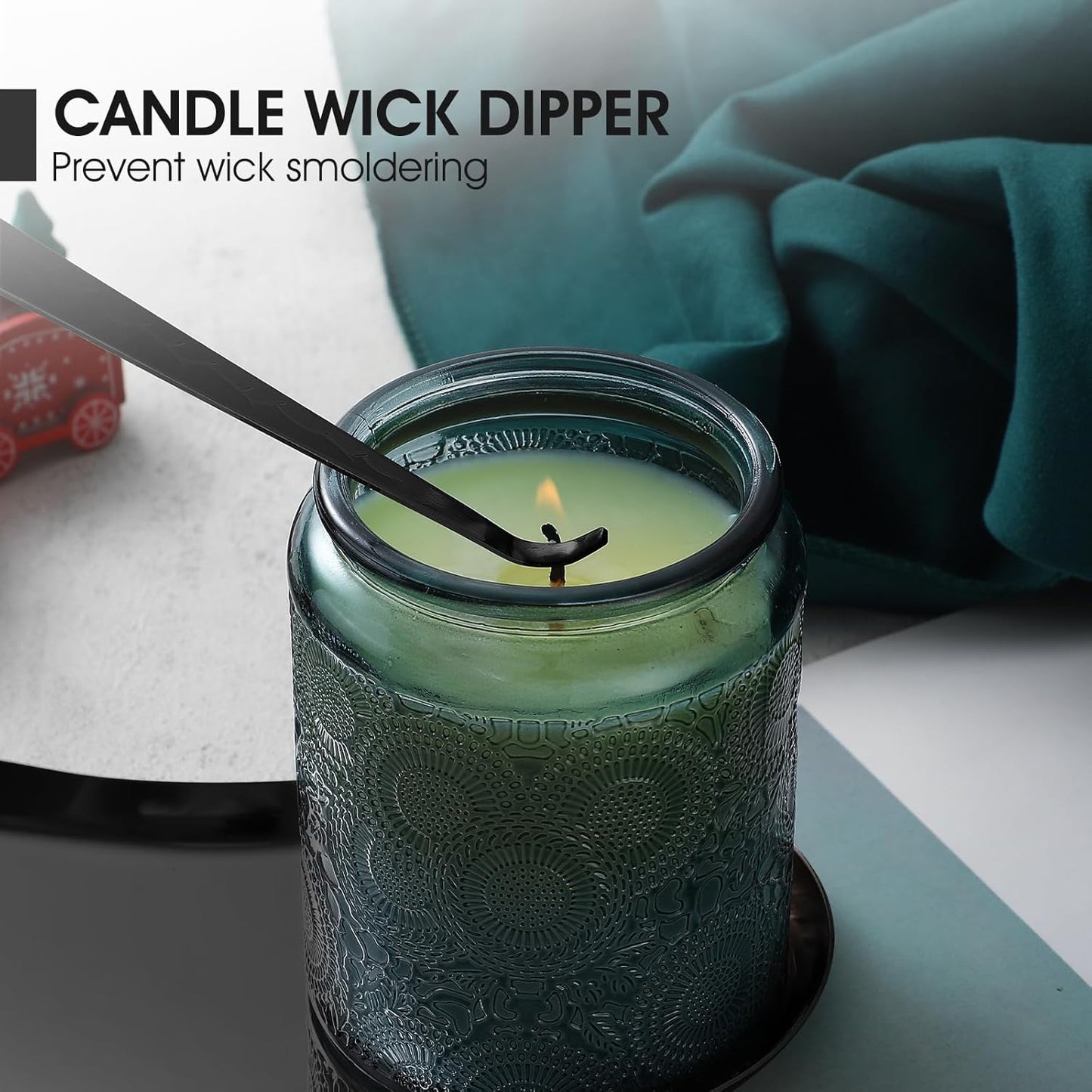 PATOISE 4 in 1 Candle Accessory Set Mini, Candle Wick Trimmer Cutter, Candle Snuffer, Candle Wick Dipper, Tray Holder in Gift Package for Candle Aromatherapy Lovers(4PCS Black)