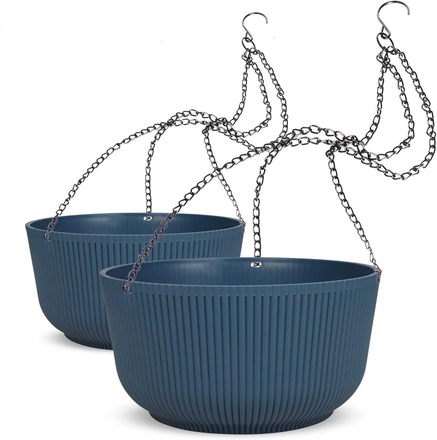 Dexceder 8.75 Inch Self Watering Hanging Planters Indoor Outdoor, Thickened Hanging Basket Flower Plant Pot (2 Pack, Deep Blue)
