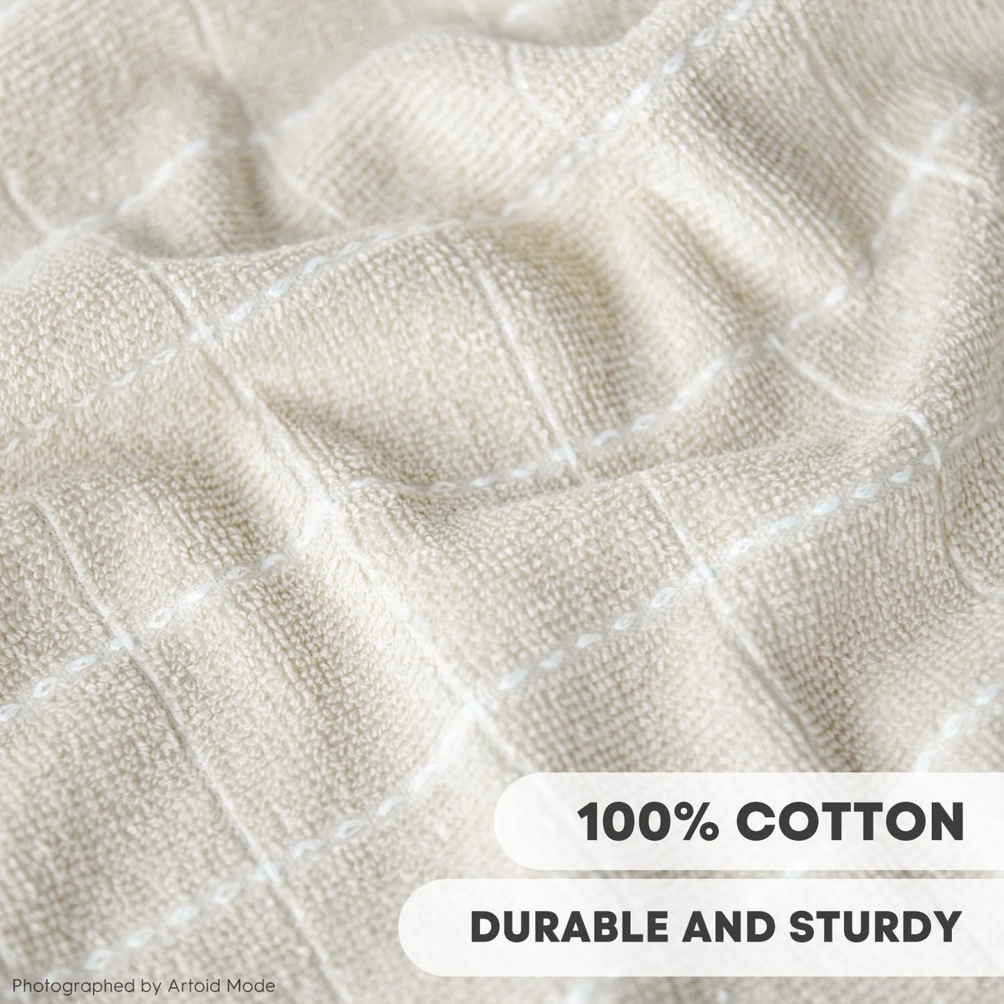 Artoid Mode Checkered Designed Cotton Beige Terry Kitchen Dish Towels, 15x25 Inch Soft Absorbent Quick Drying Family Cleaning Tea Towels Set of 4