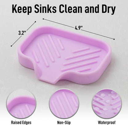 Zulay Kitchen Small Silicone Sponge Holder (4.9x3.3”) – Space-Saving Sink Organizer Tray for Sponge, Soap, Brush & More – Compact Non-Slip Dish for Kitchen & Bathroom (Lavender)