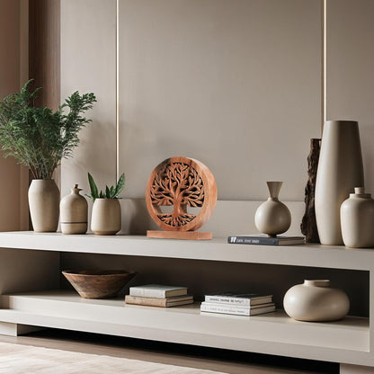 Decozen Solid Wood Tree of Life Sculpture - Home Decor, Living Room, Boho, Shelf, Coffee Table, Centerpiece Table Decorations, Mantle, Dining Table Centerpiece, Bathroom Shelf, Entryway, Farmhouse