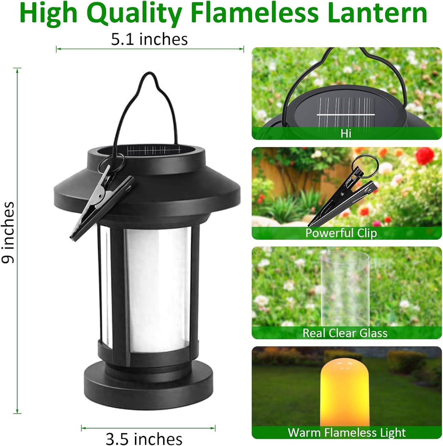 Derynome Solar Lantern Outdoor Lights, 2 Pack Upgraded Flickering Flameless Solar Lights Outdoor Waterproof, Hanging Decorative Lanterns for Yard Patio Path Garden Decor (2)