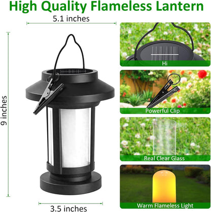 Derynome Solar Lantern Outdoor Lights, 2 Pack Upgraded Flickering Flameless Solar Lights Outdoor Waterproof, Hanging Decorative Lanterns for Yard Patio Path Garden Decor (2)