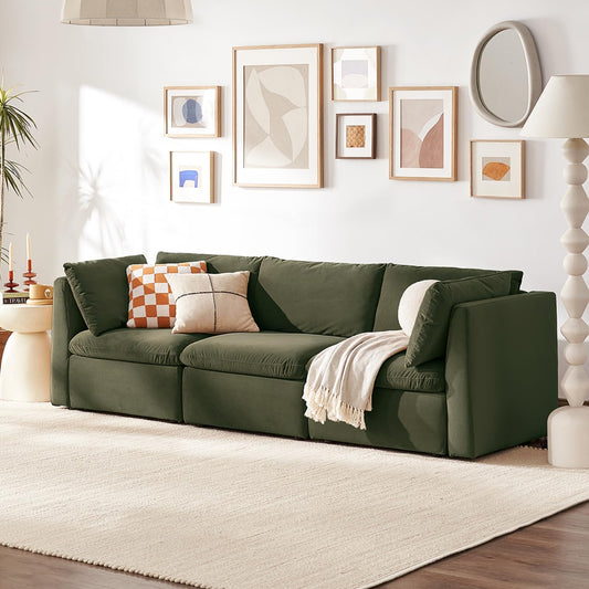 mopio Oversized Modular Sectional Sofa with Fully Removable Covers and Storage, Convertible U, L-Shaped and Sleeper Sectional, Modern Couches with Ottoman Chaise (Olive Green Velvet, 3 Seater)