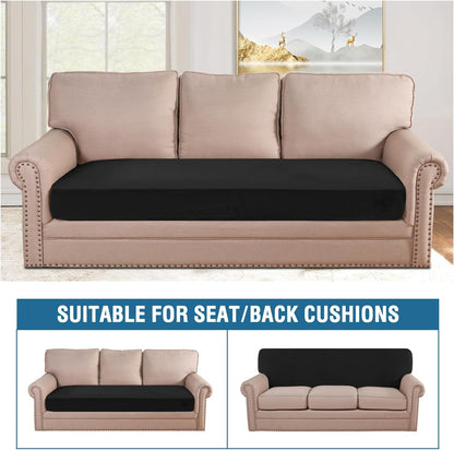 H.VERSAILTEX Velvet Stretch Individual Couch Cushion Cover Plush Cushion Slipcover for Loveseat Sofa Cushion Furniture Protector Seat Cushion Sofa Cover (1 Piece Sofa Cushion Cover, Black)