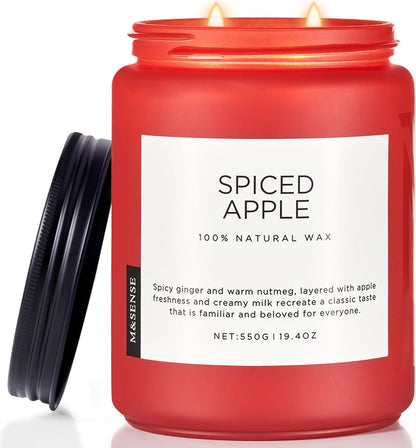M&SENSE Spiced Apple Scented Candles for Home Natural Soy Wax 19.4oz 110 Hours Large Long Lasting Highly Scented Classic Christmas Holiday 2 Wicks Candle Gift Home Decor