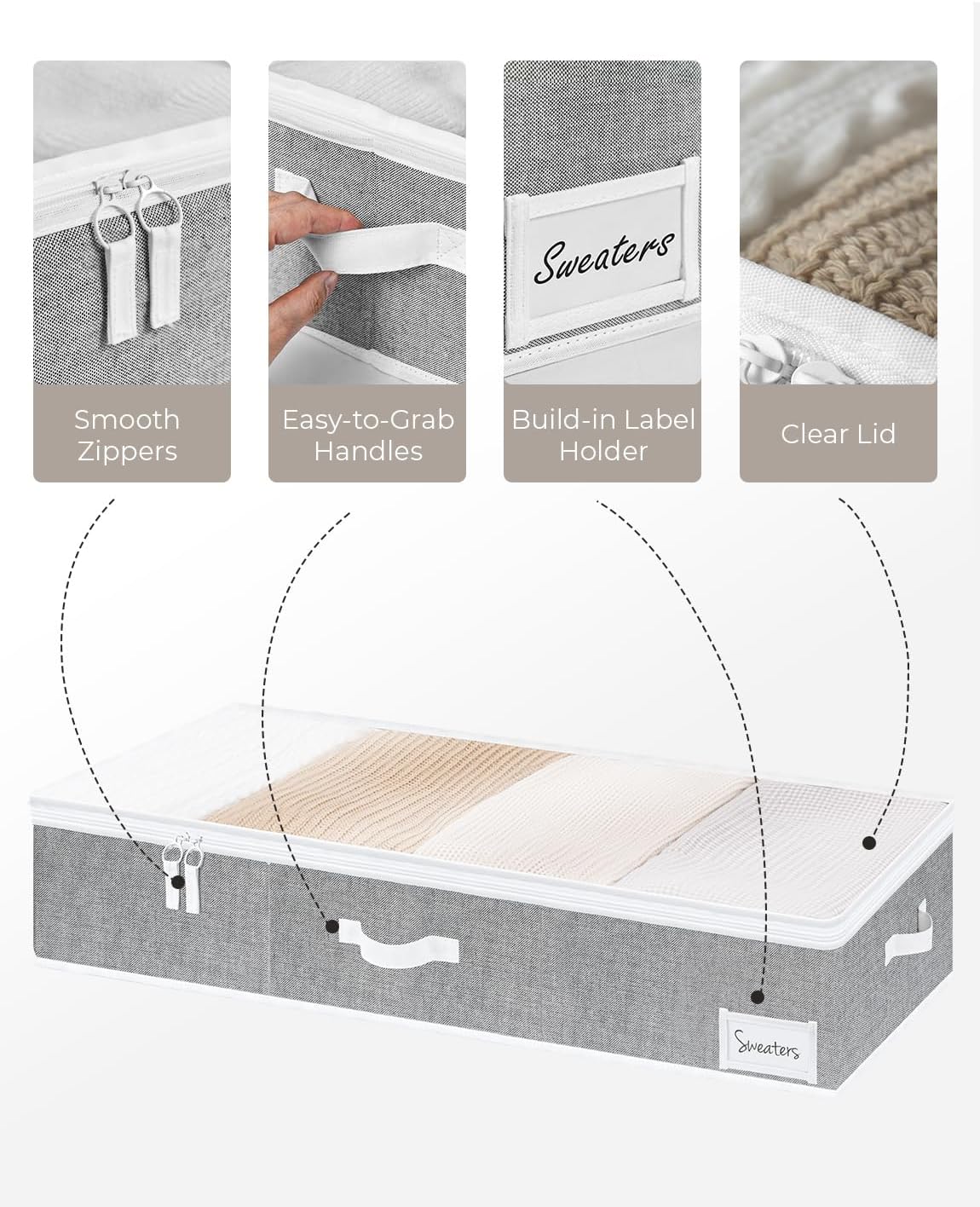 StorageWorks Large Under Bed Storage Containers with Handles and Label Holder, 2 Pack Ultra-thick Fabric Underbed Bins, Closet Organizer for Clothes, Blankets, Sweater