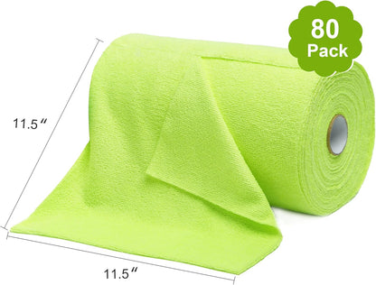 LIVOS Microfiber Cleaning Cloth Roll - 80 Pack, Reusable Paper Towels Green Tear Away, Microfiber Towels for Car, Super Absorbent Lint Free Cleaning Rags for House, Kitchen, Window-11.5"x11.5"