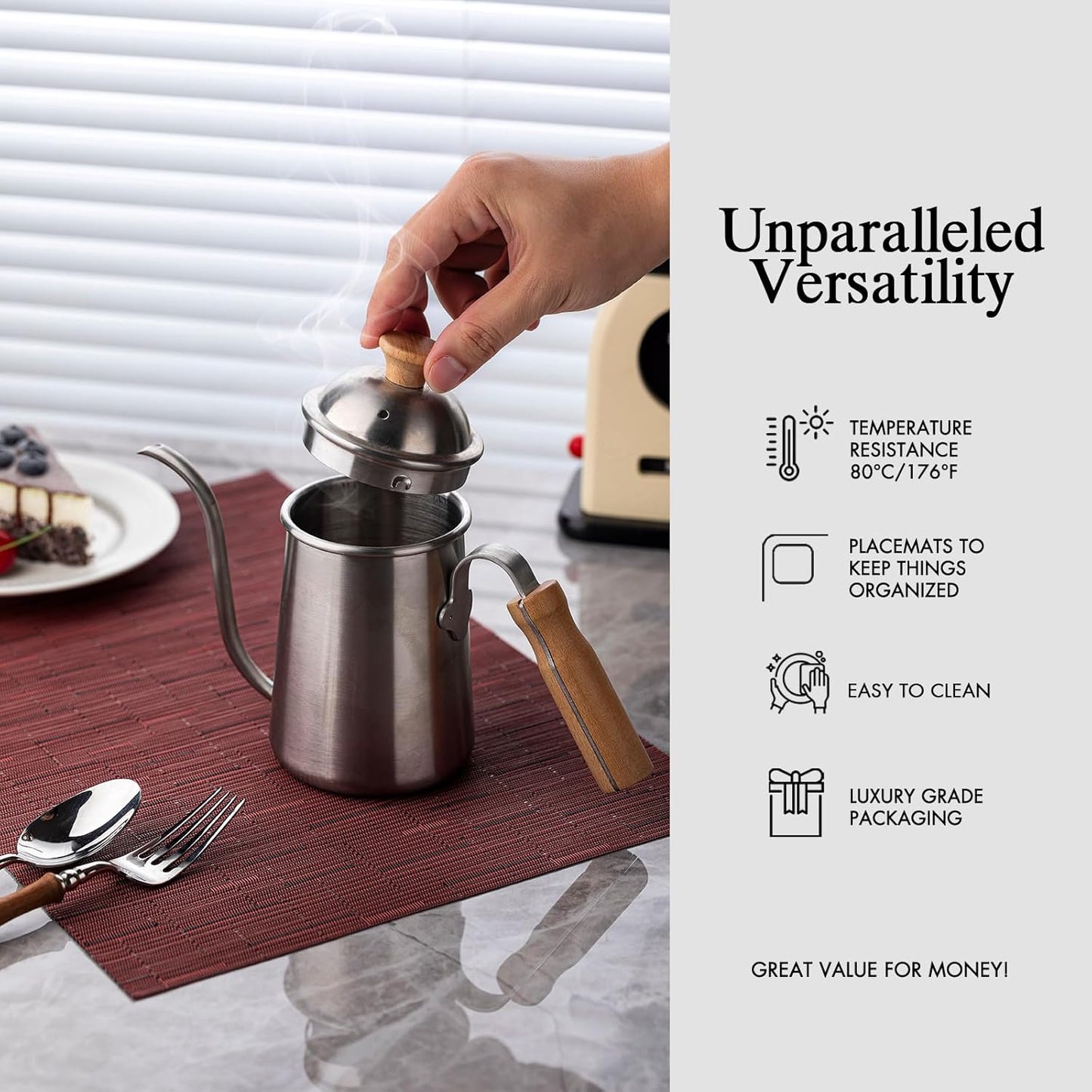 Placemats Set of 8 - Easy Clean Woven Vinyl Placemats for Dining Table, Indoor/Outdoor Place Mats, Washable PVC Table Mats （Burgundy）