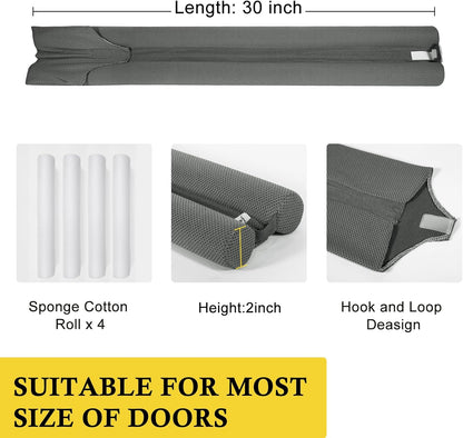 fowong Door Draft Stopper 30" Adjustable Under Door Draft Stopper, Soundproofing Nosie Blocker Seal Large Gap, Grey