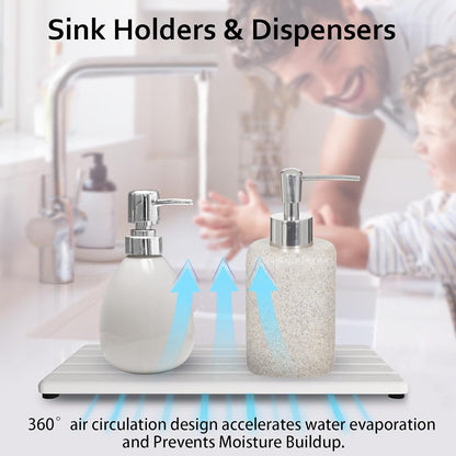 Diatomite Soap Dish, Water Absorbing Stone Tray, Kitchen Sink Organizer, Fast Drying Counter Holder (White, 9.5" x 4"/24 x 10cm)