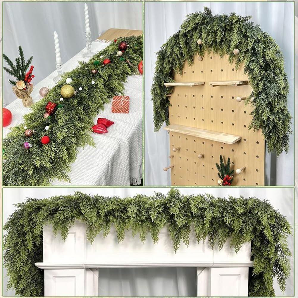 6 Ft Artificial Cedar Garlands – Real Touch Winter Greenery, Realistic Artificial Cedar Tree Christmas Pine Garland Decorations for Table Mantle Wall Indoor Fireplace Holiday Party (5ft, 2)