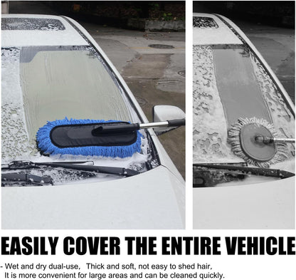 Car Wash Brush Duster Mop,Car Detailing Cleaning Kit,Wash Mitt,Microfiber Scratch-Free Safe for All Cars–Wet/Dry Use,Extendable with Handle 3 Pack