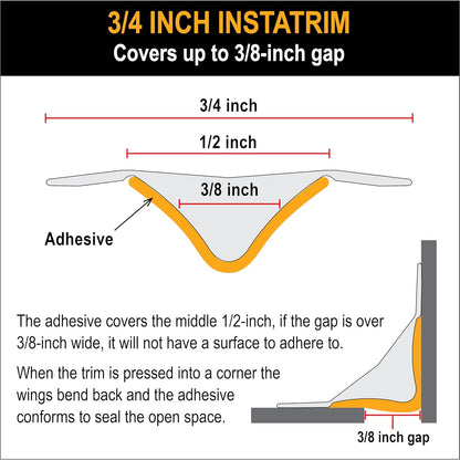 InstaTrim The Original Flexible Trim -10ft Dark Brown 3/4" Wide Caulk Tape - Adhesive Trim with Many Uses Including Caulking for Bathtubs, Sinks, Counters, Tile, Floors - Made in USA