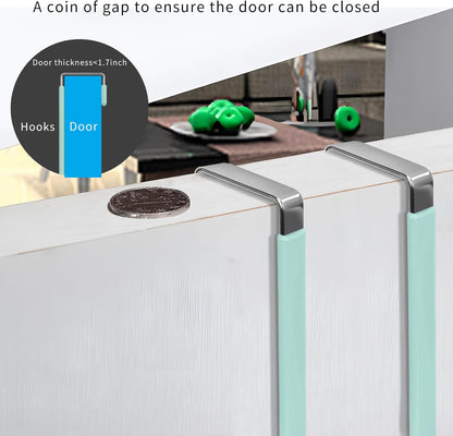 FYY Over The Door Hooks, 4 Pack Upgraded Long Door Hangers Hooks with Rubber Prevent Scratches Heavy Duty Organizer Hooks for Hanging Clothes, Towels, Hats, Coats, Bags LightGreen