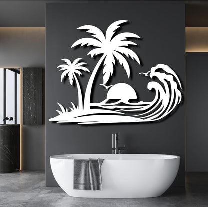 Lunwall Palm Tree Metal Wall Art, Tropical Palm Tree Wall Decor, 30 L" x 23 W" / 76 x 60 cm, Black, Vertical, Wall Mount, Indoor and Outdoor, Polished Finish