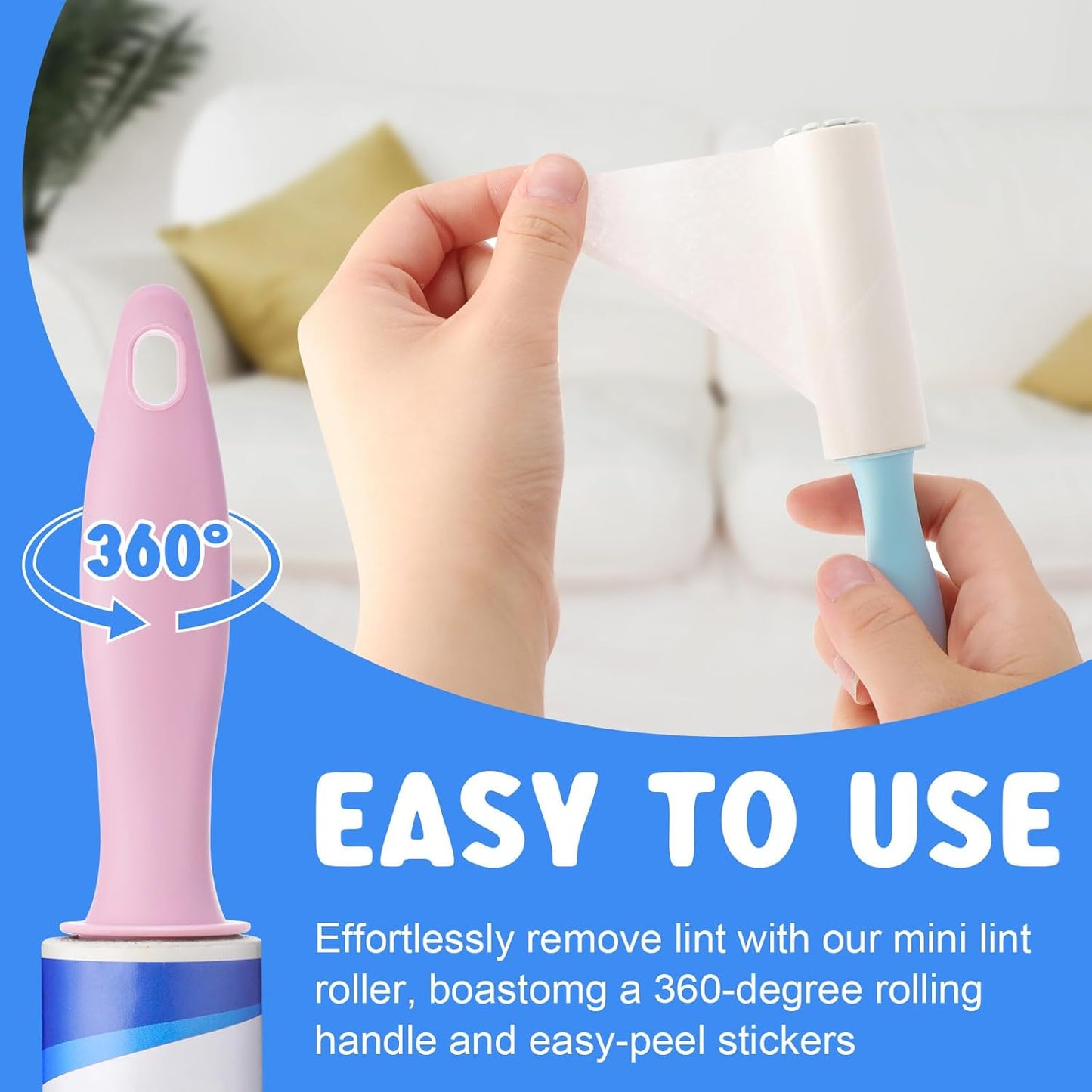 Hushee 48 Pack Bulk Mini Lint Roller for Travel 1440 Sheets 6'' Small Lint Removers Portable Lint Roller Travel Size Removers Sticky Removing Tool for Pet Hair Clothes Furniture Car Seat