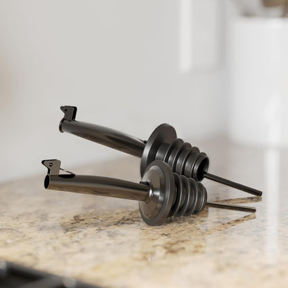 New England Stories Kitchen Cooking Oil Dispenser Set, Olive Oil and Vinegar Bottles, Soy Sauce Dispenser - 4 Pieces, Black, Durable & Stylish Design