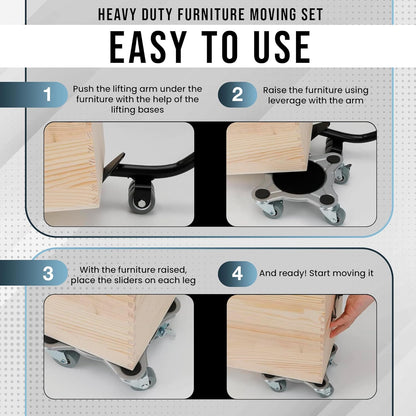 Heavy Duty Furniture Dolly Set with Lifter Tool and 5 Wheels - Capacity, 360° Rotating Wheels for Sofas, Refrigerators, and More (6000 LB)