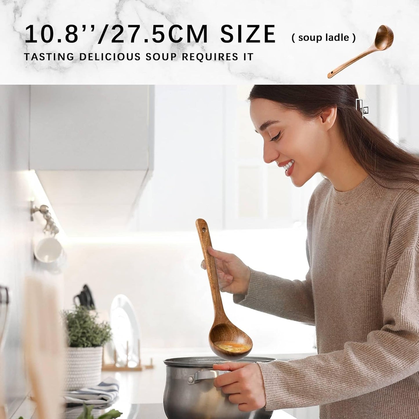 Wooden Spoons for Cooking, Nonstick Cooking Utensil Set with 5 Piece Acacia Wooden Spatulas and Spoons for Cooking, Terrific for Everyday Kitchen Tasks