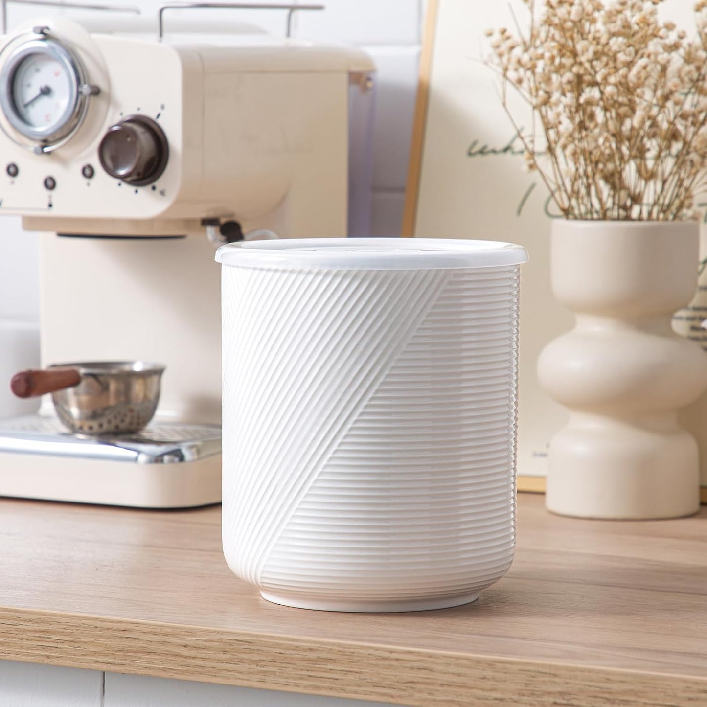 Food Storage Containers with Airtight Lids: Ceramic Canister Sets for Kitchen Countertop - Porcelain Jar for Coffee Tea Flour Sugar Rice Cookies Candy - White (75 oz)