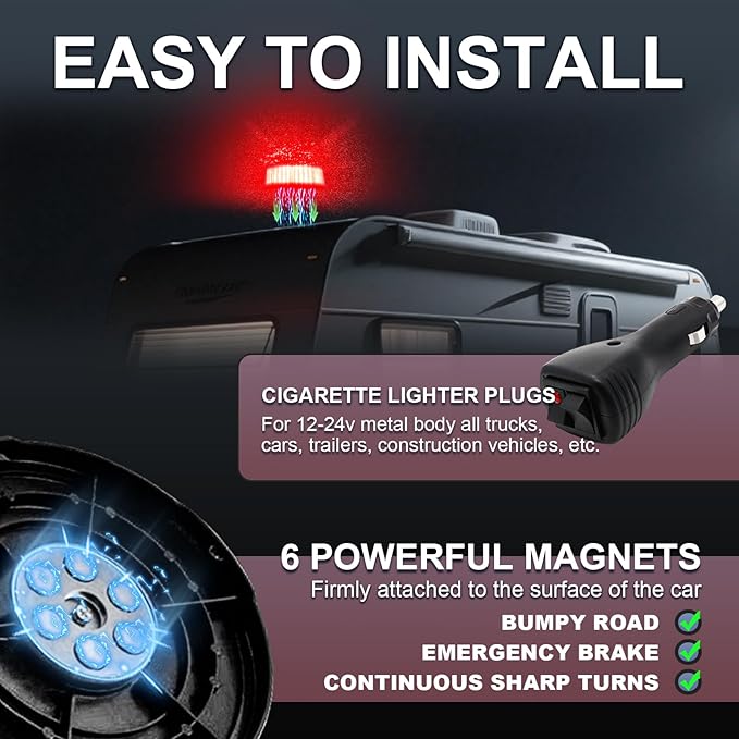 Red Beacon Light, LED Strobe Lights Magnetic Beacon Rooftop Emergency Flashing Safety Warning Lights 12-24V Beacon Lights for Trucks Vehicles Tractor Forklifts Snow Plow Boat Trailer Car Bus