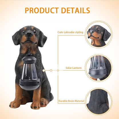 Garden Dog Statues Outdoor Decor, 13" Solar Powered LED Lights Outdoor Statue Garden Decorations Rottweiler Figurine for Patio, Lawn, Yard Art Decoration, Housewarming Garden Gift