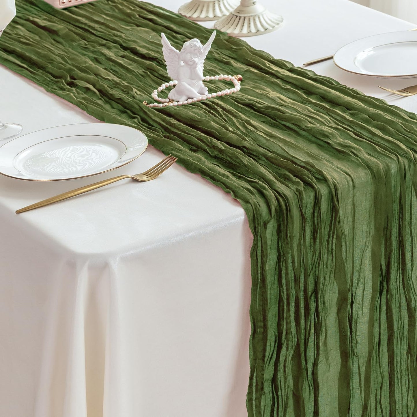 Sioloc 10 Pack Moss Green Cheesecloth Table Runner Fall Autumn Decor for Home 10ft Table Cloth for Tea Wedding Birthday Party Baby Bridal Shower Halloween Thanksgiving