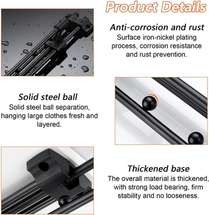 30cm Pull Out Closet Rod Heavy Duty Retractable,17 FT Indoor and Outdoor Retractable Clothesline,Wall Mounted Stainless Steel Retractable Clothesline (Dark Black)