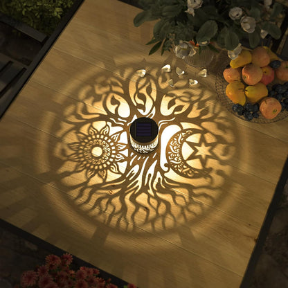 2 Pack Solar Fence Lights Metal Solar Powered Outdoor Wall Deck Step Lights Tree Theme Waterproof Fence Light for Garden Post Patio Backyard Yard Decor (Tree, 2 Pack)