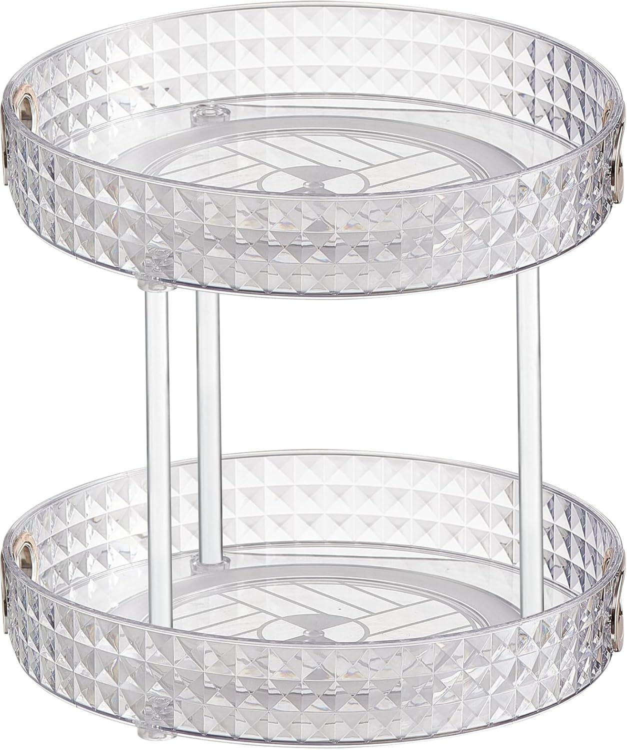 Wesoke 2 Tier Lazy Susan Turntable Cupboard Organiser, Large Rotating Kitchen Spice Rack Spinning Condiment Seasoning Organizer, Detachable Revolving Bathroom Makeup Tray Holder for Cabinet Fridge