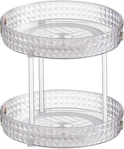 Wesoke 2 Tier Lazy Susan Turntable Cupboard Organiser, Large Rotating Kitchen Spice Rack Spinning Condiment Seasoning Organizer, Detachable Revolving Bathroom Makeup Tray Holder for Cabinet Fridge