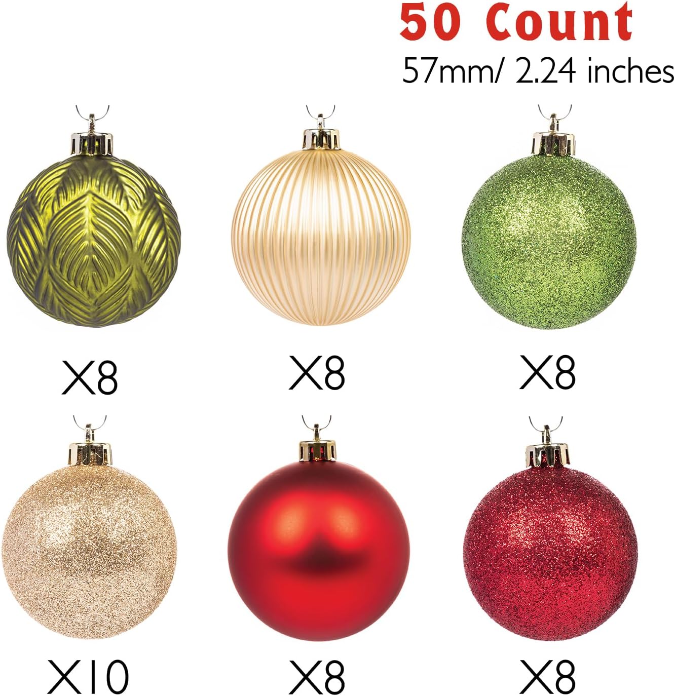 Every Day is Christmas Ornaments, Shatterproof Christmas Tree Ornament Set, Christmas Balls Decoration 50 Count (2.24"/57mm, Woodland)