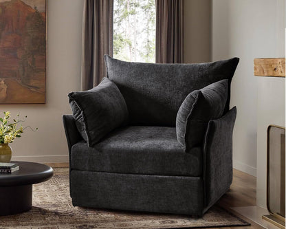 Oversized Accent Chair, Upholstered Modern Sofa Chair with Removable Backrest & Detachable Cover, 24.5" Deep Seat Large Reading Armchair for Living Room Bedroom Office - Chenille Black Set of 1