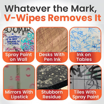 V-Wipes Graffiti Remover Wipes – Pre-Moistened Towels for Paint, Ink & Marker Removal – Non-Toxic, Biodegradable, Non-Scratching, Quick Clean-Up (Pack of 1)