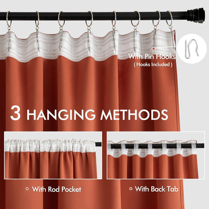 MIULEE Back Tab Burnt Orange Blackout Curtains 108 Inch Long 2 Panels Set for Living Room Bedroom Privacy, Fall Terracotta Rod Pocket/Pinch Pleated Extra Long Room Darkening Light Blocking Drapes