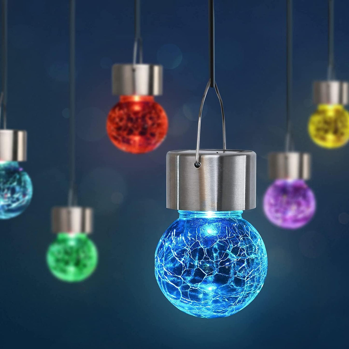 GIGALUMI 8 Pack Solar Hanging Lights, Christmas Decoration Lights with Multi-Color Changing Cracked Glass Hanging Ball Solar Outdoor Lights Waterproof Solar Lanterns for Garden, Yard, Patio, Lawn