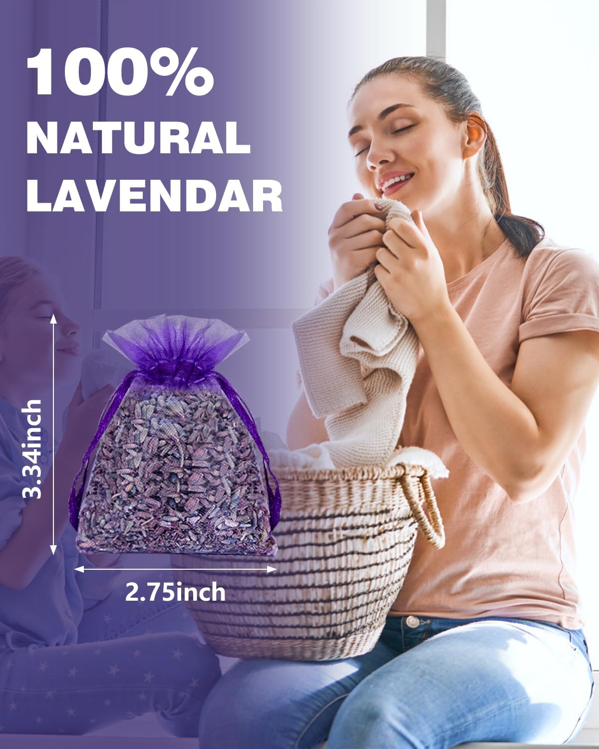 20 Pack Lavender Sachet Bags, 100% Natural French Dried Lavender Sachets for Drawers and Closets, Strong Smell Fragrance Fresh Scents Home