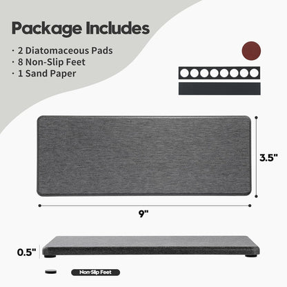 2PCS Bathroom Trays, Water Absorbing Diatomite Stone Quick Drying Mat for Kitchen Counter, Dish Rack Soap Dispenser Sponge Holder Caddy Sink Vanity Organizer, Dark Gray Slate,9"x3.5"