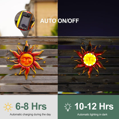 Goodeco Solar Sun Face Wall Art – Metal Outdoor Wall Decor with Solar LED Lights for Garden & Patio - Weather Resistant, Smiling Sun Face Design (18 inch, Gold