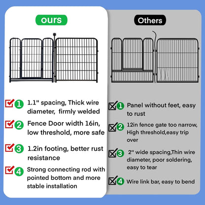 ADAVIN 24 in(H) Garden Fence with Gate, 8 Panels Total 19.7 Ft(L), Heavy Duty Iron Metal Animal Barrier Fence, Dog Fence Outdoor for Yard, Temporary Fencing, No Dig Garden Border Fencing