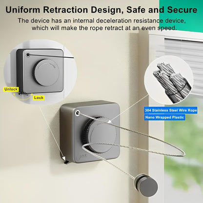 13.8ft(4.2M) Retractable Clothesline, Non-sag Clothesline, Indoor & Outdoor Heavy Duty Retractable Clothesline, Wall Mounted Stainless Steel Washing Line (White)