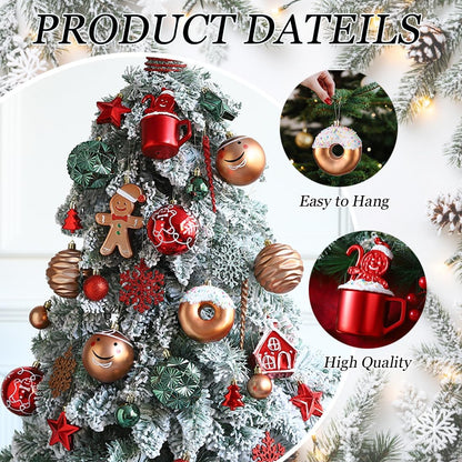 Gingerbread Man Christmas Tree Ball Ornaments Set - 72 ct Red Green Copper Gold Plastic Shatterproof Hanging Ornaments for Xmas Tree Indoor Outdoor Holiday Party Decorations