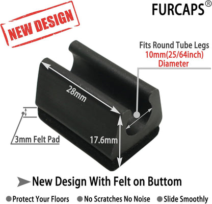 Rectangle U Shaped Chair Leg Tips Cap with Felt Pads,Furniture Feet Protectors Slide Smoothly Glides,Protect Hardwood Floor No Scratches No Noise,Fit 10mm(25/64inch) Diameter Tubular Legs (Black 8PCS)