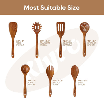 Kitchen Utensils Set, 7 Piece Premium Cooking Utensils Set, Durable Non-Stick Wooden Spoons for Cooking, Kitchen Essentials for New Home