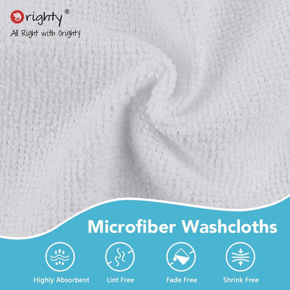 Orighty Wash Cloths Bulk Towels Set 200 Pack, Highly Absorbent and Soft Feel Microfiber Face Cloths, Multi-Purpose White Washcloths & Hand Towels for Bathroom, Hotel, Spa, and Gym, 12x12 Inch