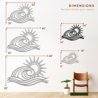 Wita Home Ocean Wave Metal Wall Art, Sun Beach Decor, Coastal Large Wall Sculpture for Home, Indoor/Outdoor Use, Nautical Wall Hanging, Eye-Catching Addition to Living Room (Black, 24 x 14 inches)