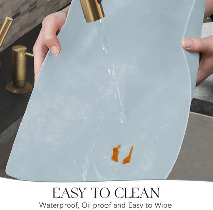 MOSAYT Vinyl Placemats Set of 6-12 X 17 Inch - Faux Leather 100% Waterproof Oil-Proof Wipeable PU Place Mats, Heat Resistant Reversible Table Mats for Kitchen, Dining, Outdoor (Light Grayish Blue)