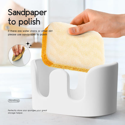 Double Sponge Holder, 2 Slot Diatomite Stone Sponge Holder, Absorbent Sponge Stand for Kitchen Sink, Quick Dry Sponge Caddy Kitchen Sink Organizer, White