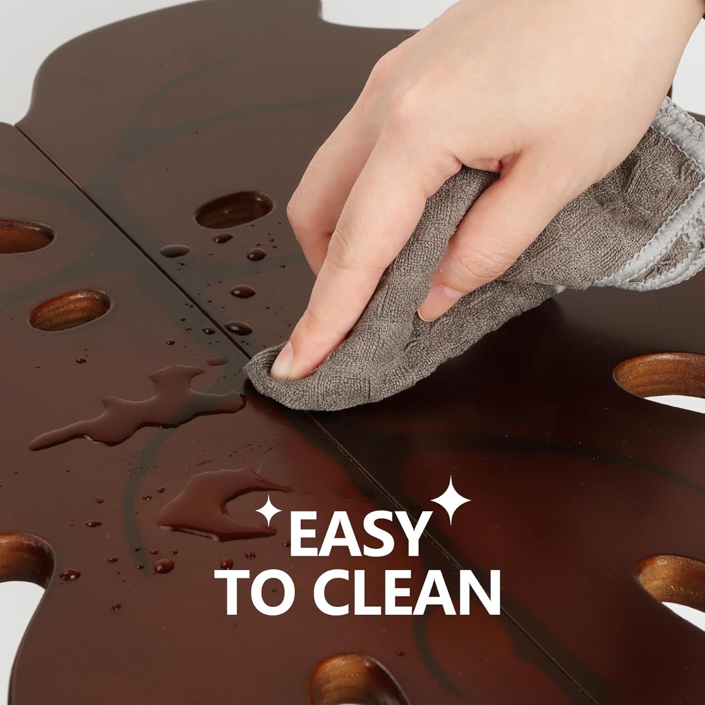 BAMEOS Monstera Leaf Nesting Tables Set of 2, Small Coffee Table Set with Leaf Vein Pattern, Modern Wooden Side Tables for Living Room Bedroom Apartment Balcony Yard